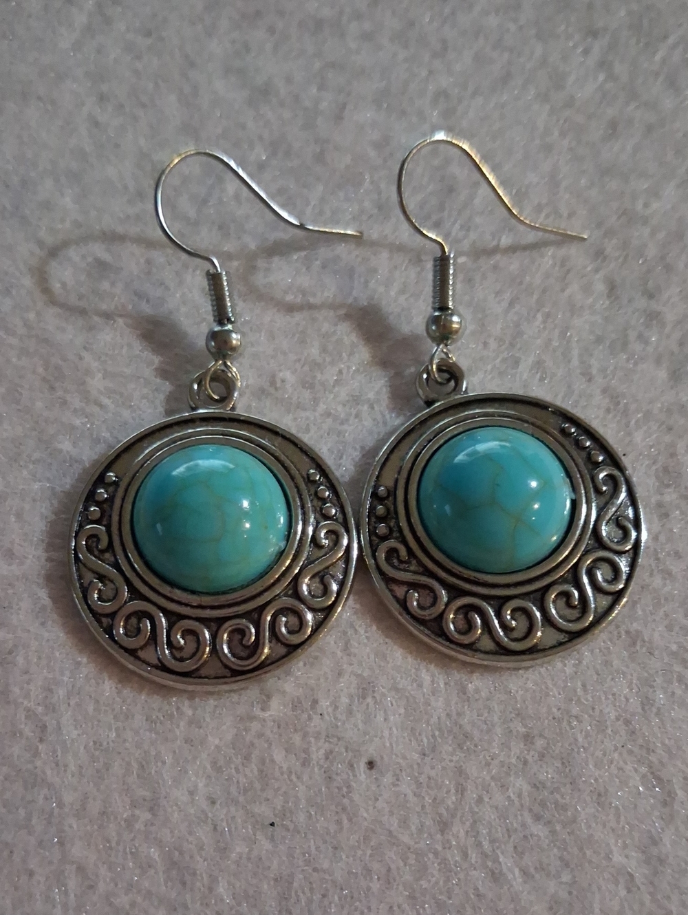 Turquoise Stone Silver-Tone Dangle Earrings - Blue